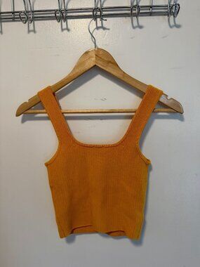 Mustard Ribbed Knit Crop sweater Tank Square Neck